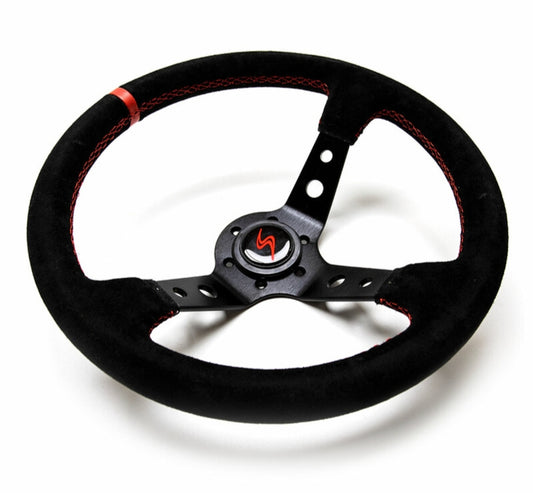 Volante DriftShop (prato de 90 mm), camurça preta, raios pretos